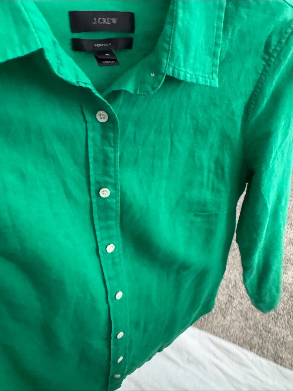 J. Crew Perfect Green Button Down Linen Blend Shirt - Picture 3 of 10